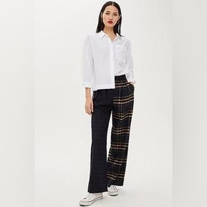 Topshop Mixed Plaid Wide Leg Trousers